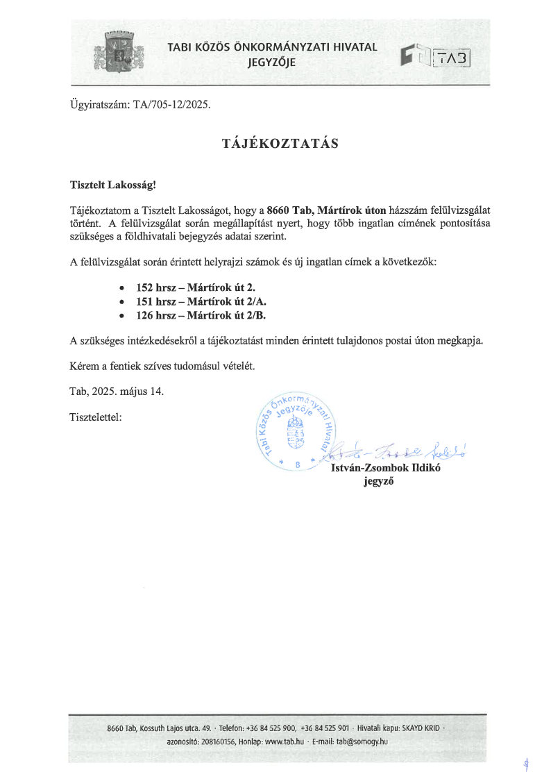 Lakossági tájékoztatás